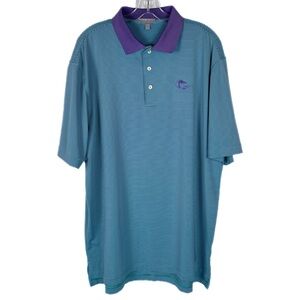 Peter Millar Summer Comfort Mens Large Ocean Forest Golf Polo Shirt Blue Purple